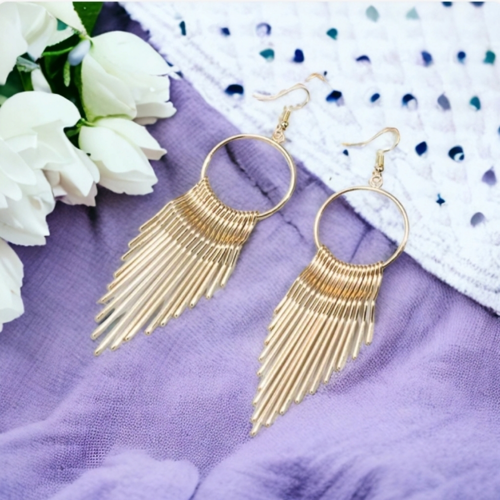 Gold Drop Dangling Earrings - Picture 1 of 11